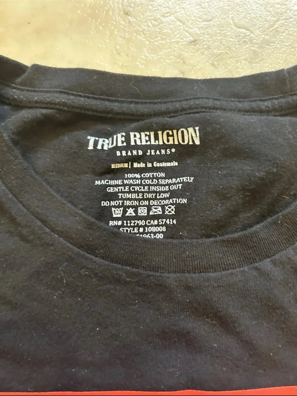 True Religion Black T-Shirt with Red and White Graphic